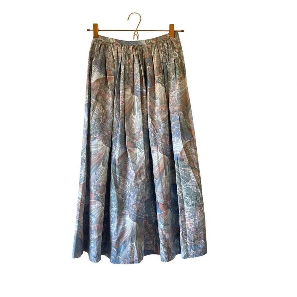 Vintage‎ butterfly Print handmade Skirt Flowy Pleated Waist Bohemian xsmall
